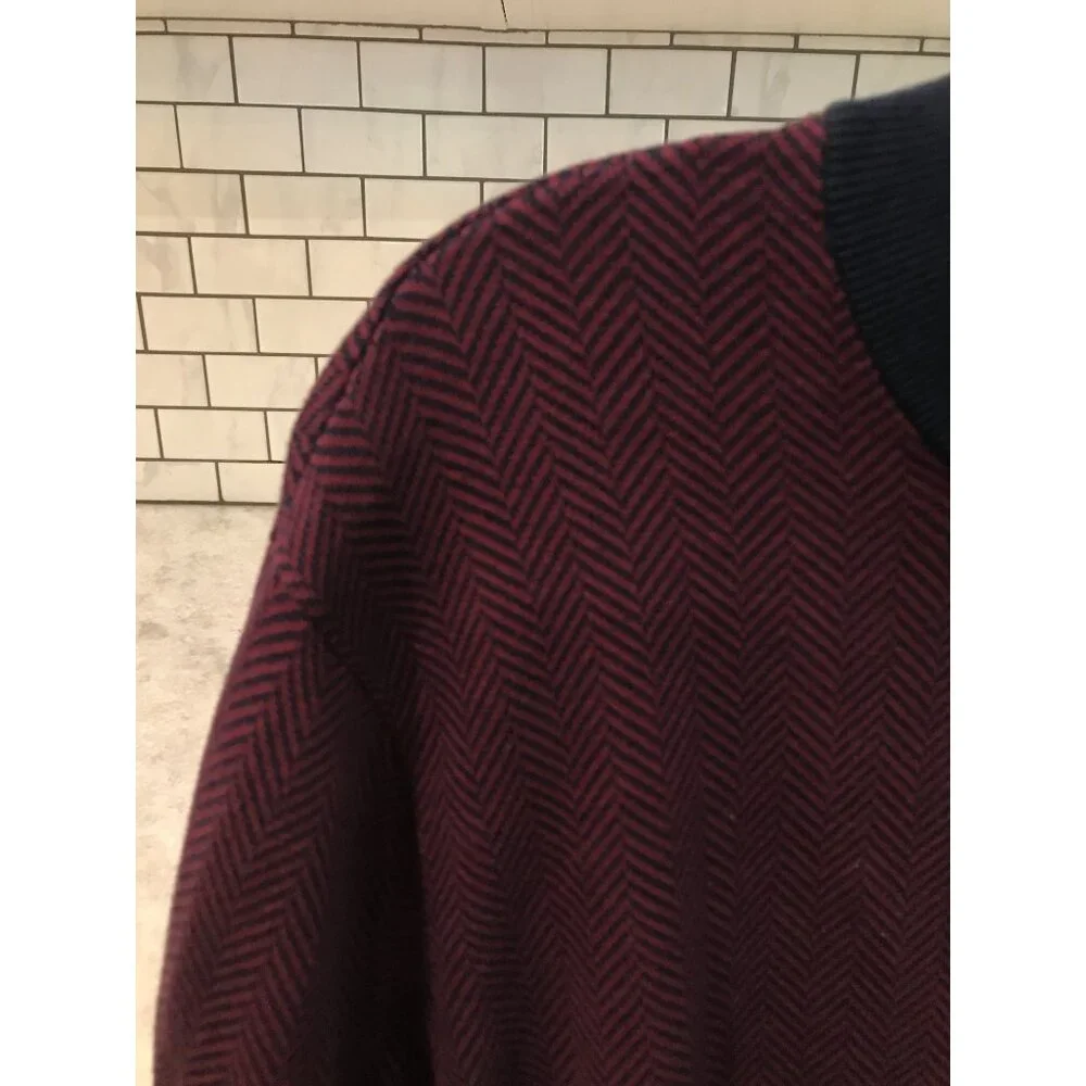 Lands End Quarter Zip Pullover Mens XL Deep Maroon Navy Blue Chevron Stripe - Picture 3 of 8